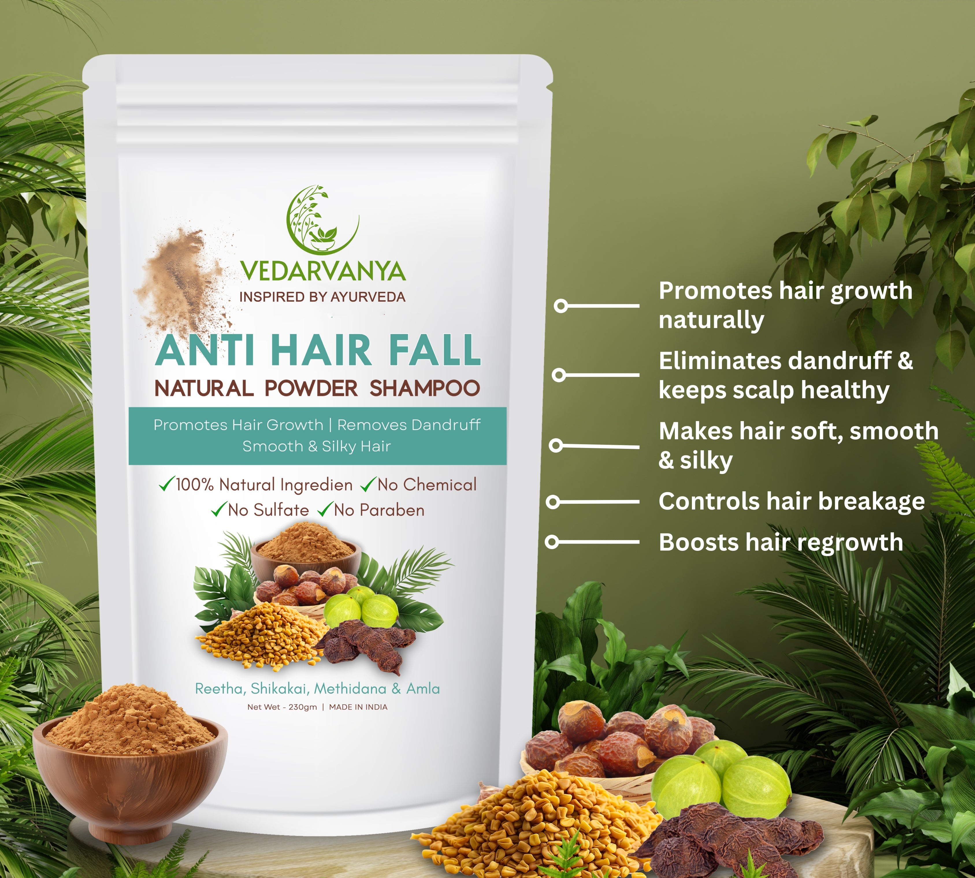 Vedarvanya Anti Hair Fall Natural Powder Shampoo | 230gm