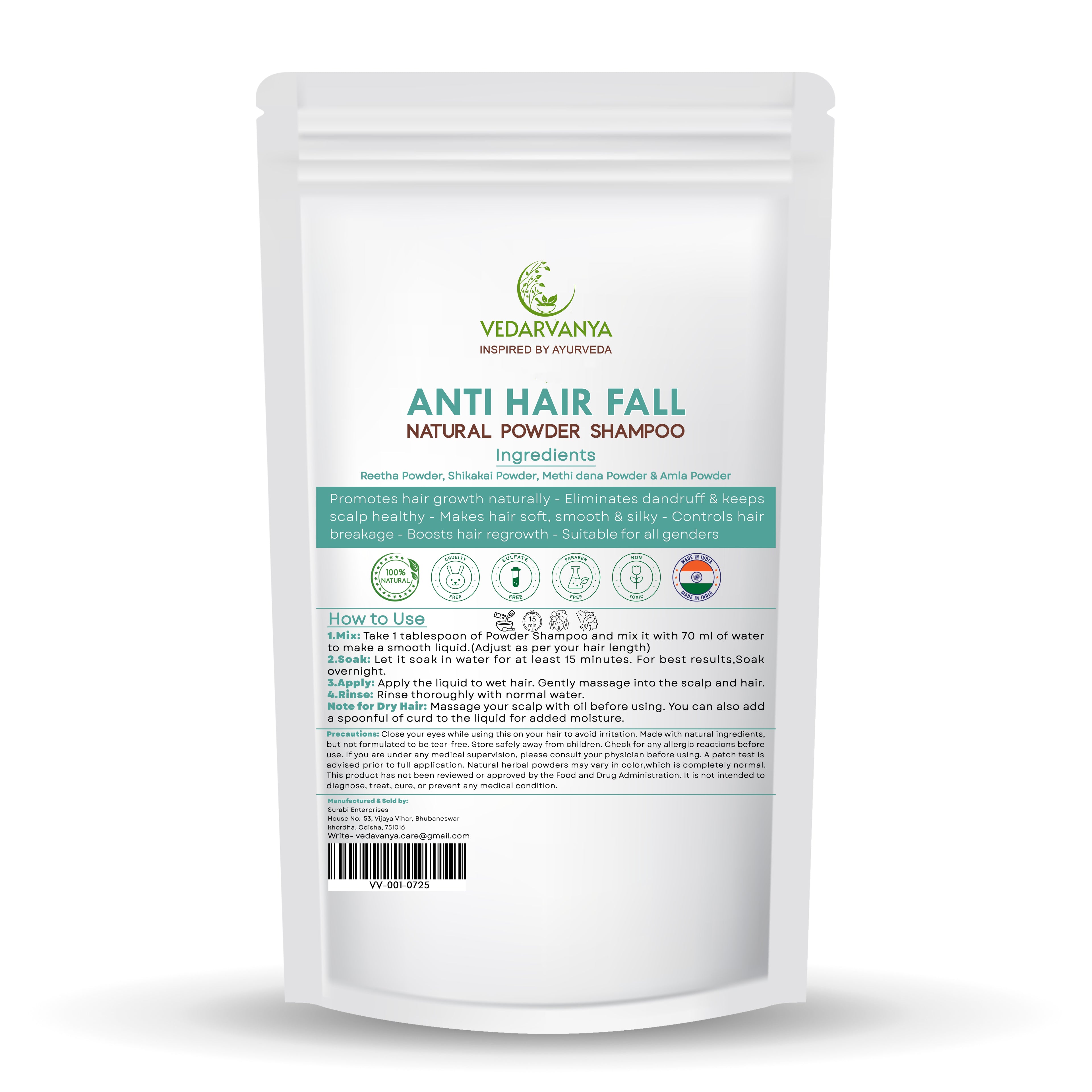 Vedarvanya Anti Hair Fall Natural Powder Shampoo | 230gm