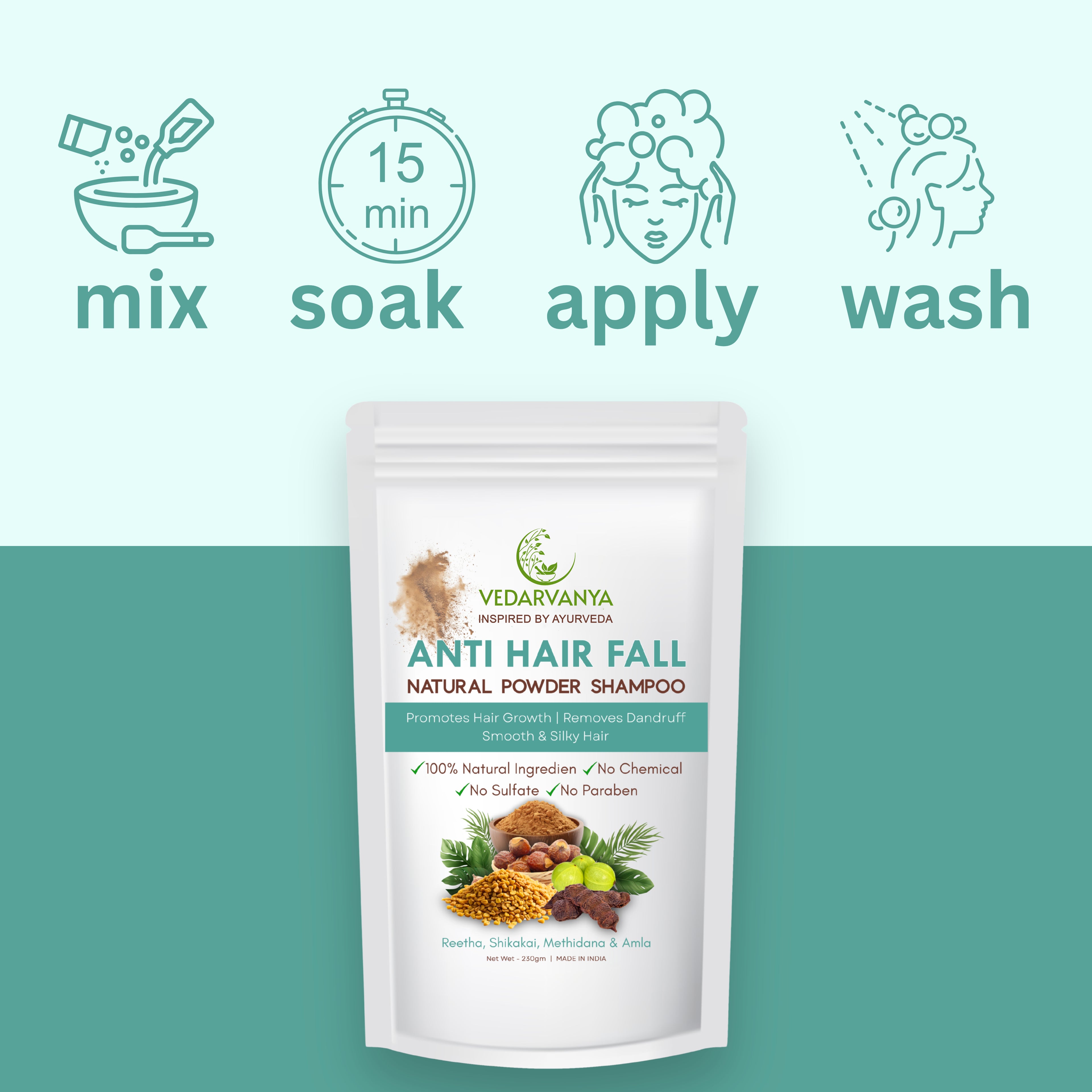 Vedarvanya Anti Hair Fall Natural Powder Shampoo | 230gm