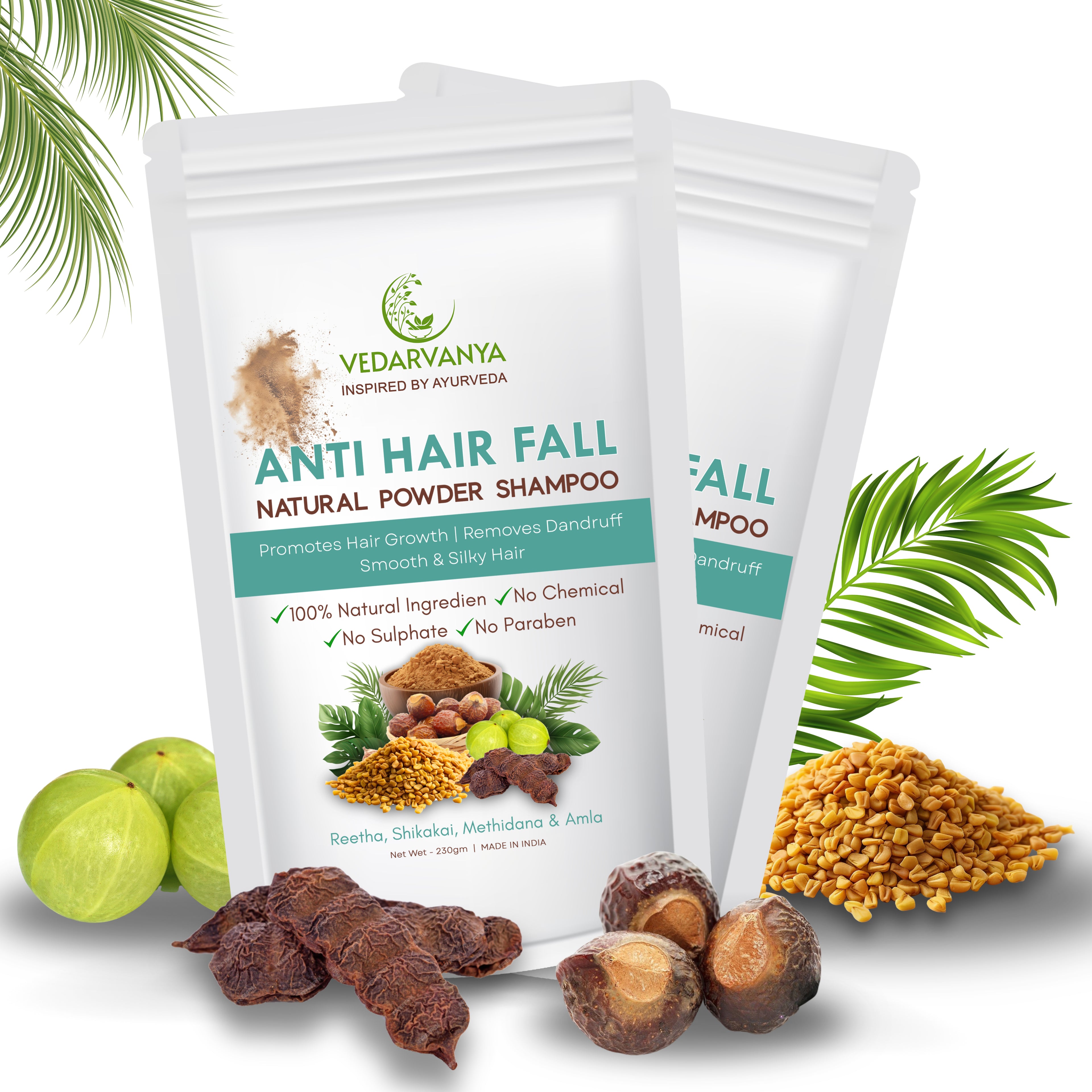 Vedarvanya Anti Hair Fall Natural Powder Shampoo | 2 Packs | 460gm